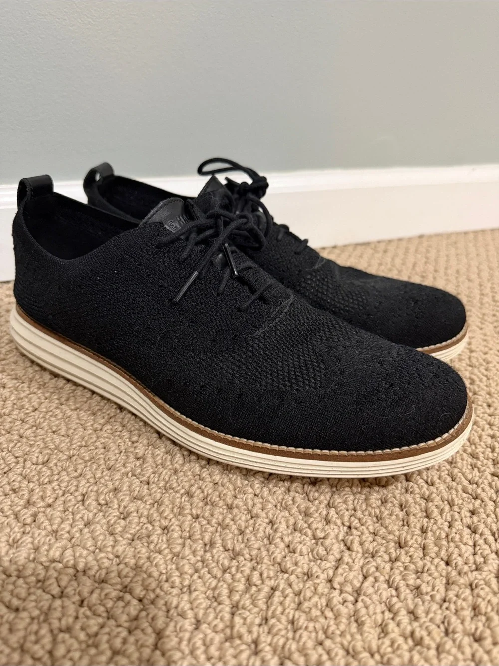 Men's Cole Haan Black Knit Wingtip Oxford Shoes - Lightweight Comfort